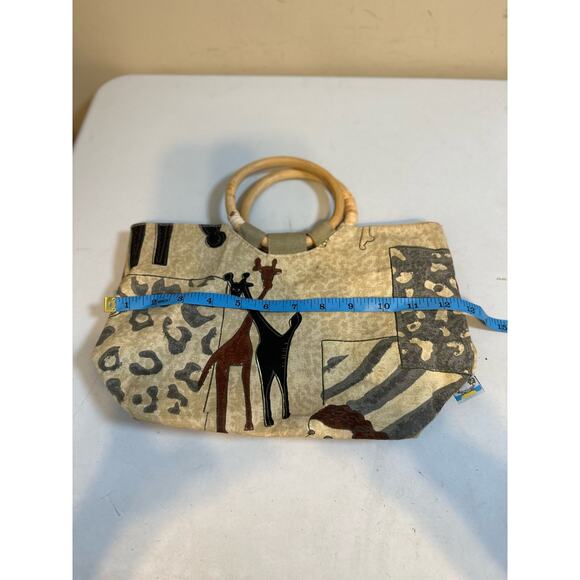 Sun N Sand Small Tote Bag - Unique Giraffe & Zebra Print, Wood Handle - Picture 9 of 10